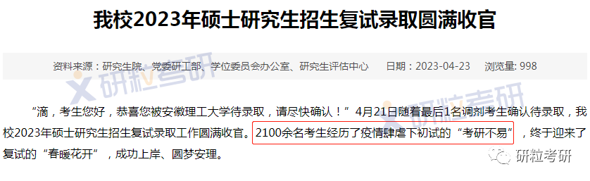 研粒考研增幅最高达41.3%！多校发布23考研录取数据