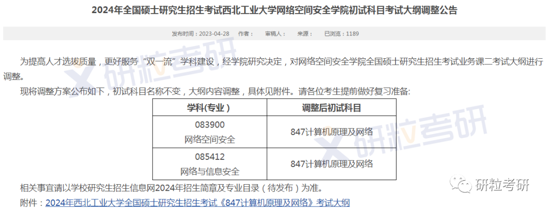 研粒考研院校考研初试科目已调整