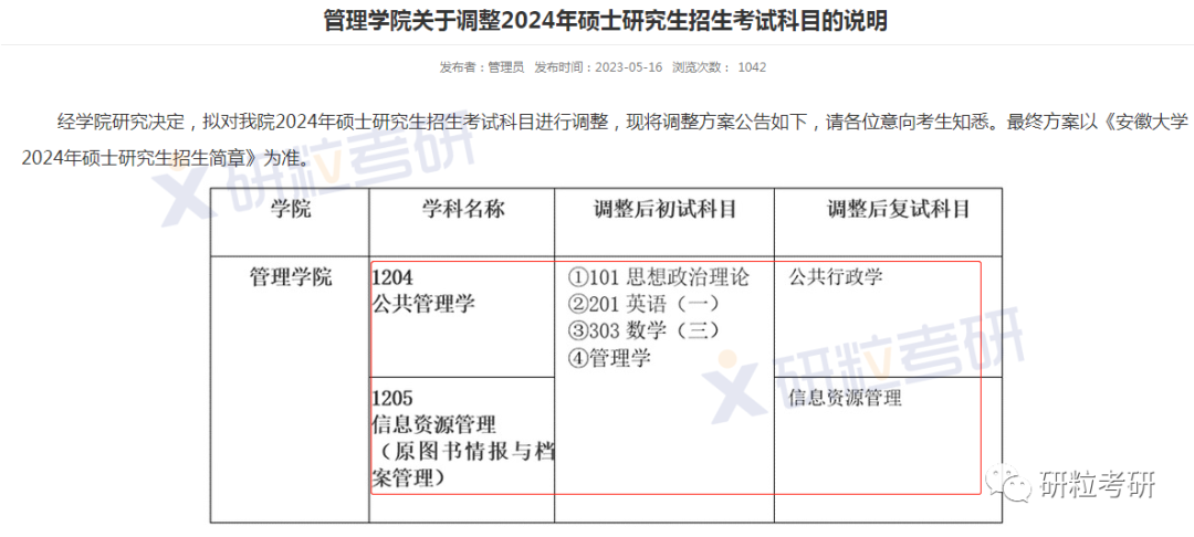 研粒考研初试科目调整