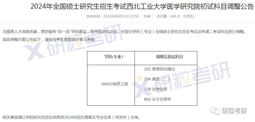 研粒考研院校考研初复试科目已调整