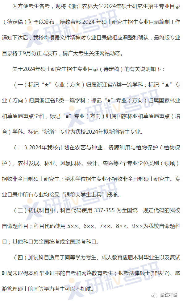 研粒考研浙江农林大学