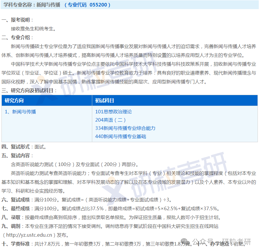 中科大24年考研新传专业招生简章