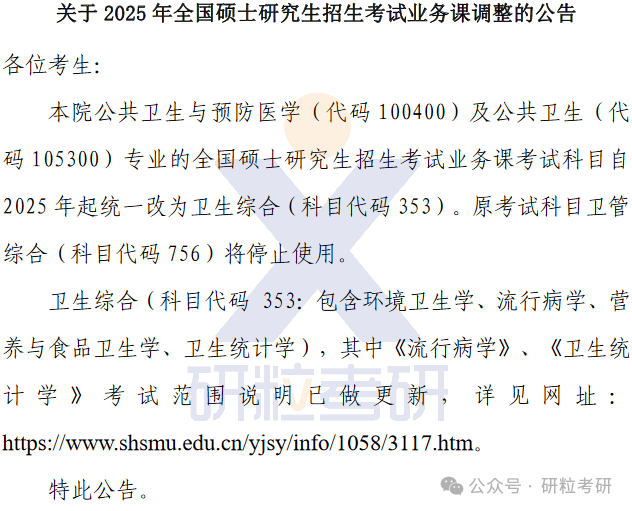 25考研上交大医学院专业科目调整