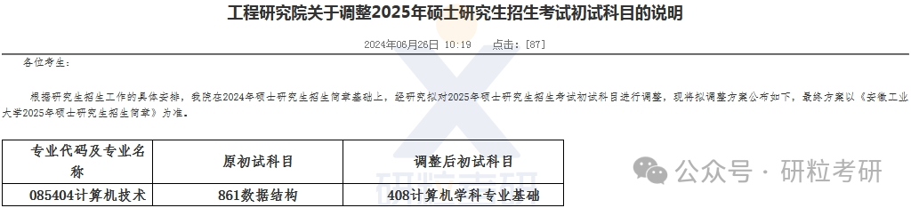 25考研安徽工业大学多个科目调整