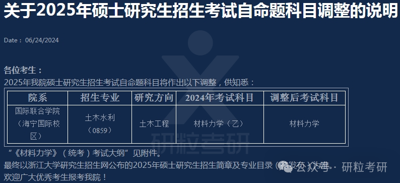 25考研浙江大学多个考试科目调整