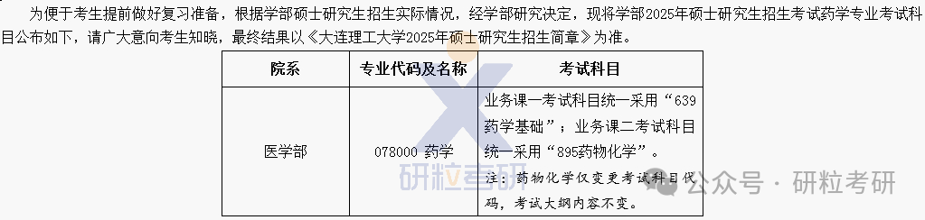 25考研大连理工大学医学部考试科目调整