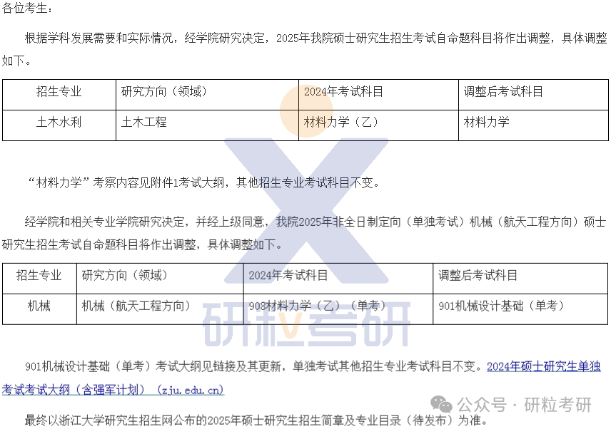 25考研浙江大学工程师学院考试科目调整