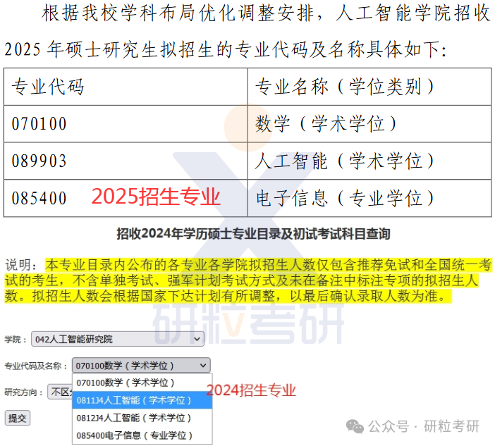 25考研北京航空航天大学人工智能学院考试科目调整