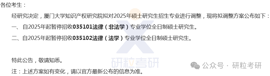 25考研厦门大学知识产权研究院考试科目调整