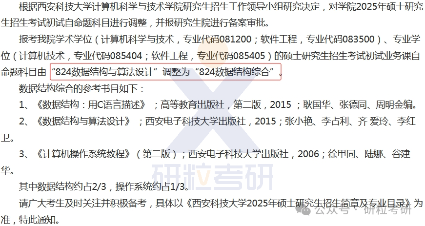 25考研西安科技大学计算机学院考试科目调整