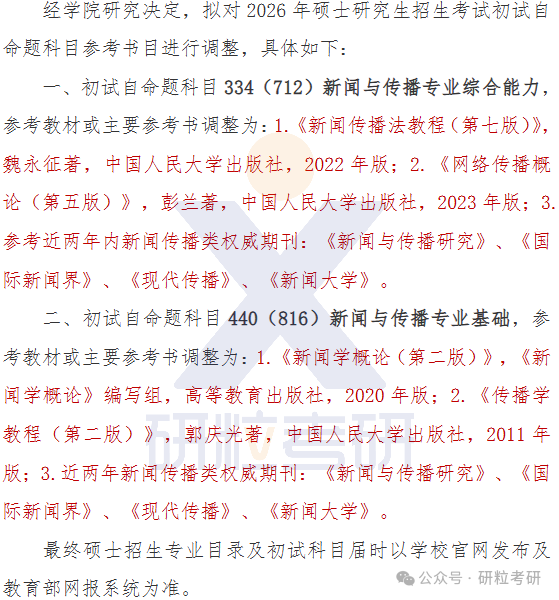 26考研华侨大学新闻与传播学院考试科目调整