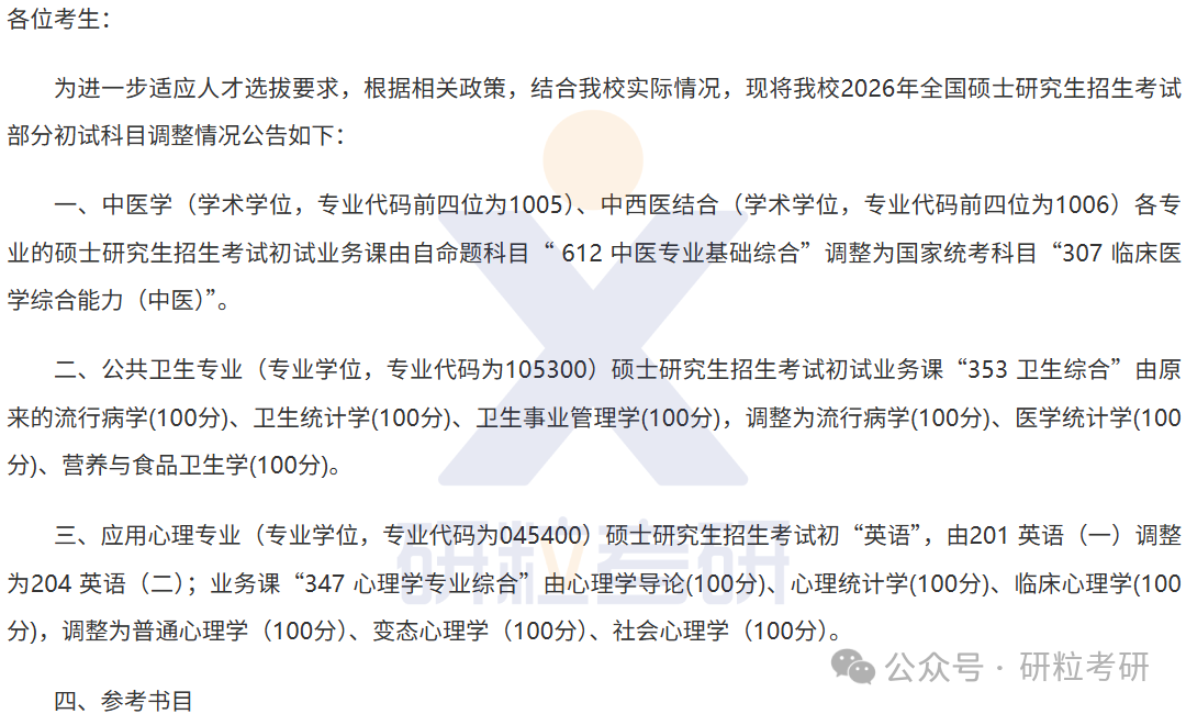 26考研贵州中医药大学考试科目调整